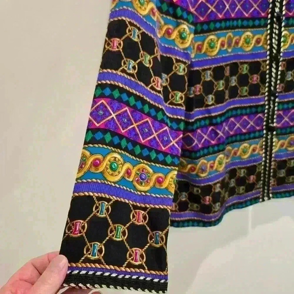 Adrianna Papell Silk Long Sleeve Button-up Shirt Jacket Sz 10 Maximalist - Picture 7 of 10